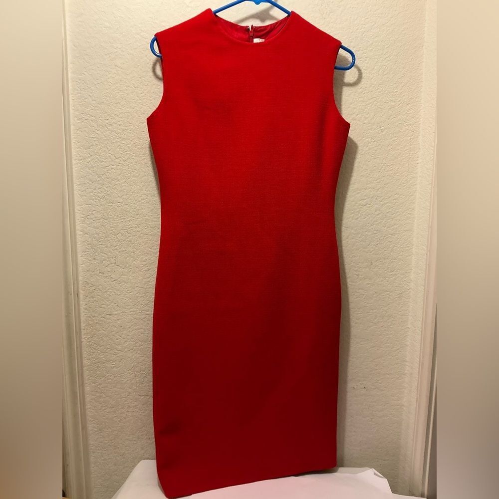 bill blass Bold Red Sleeveless Midi Sheath Dress size 4
